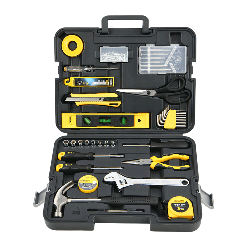 Deli Toolbox Set Household Hardware Repair Kit Electrician Carpenter Telecom 18-Piece Set with Minimalist Plastic Case