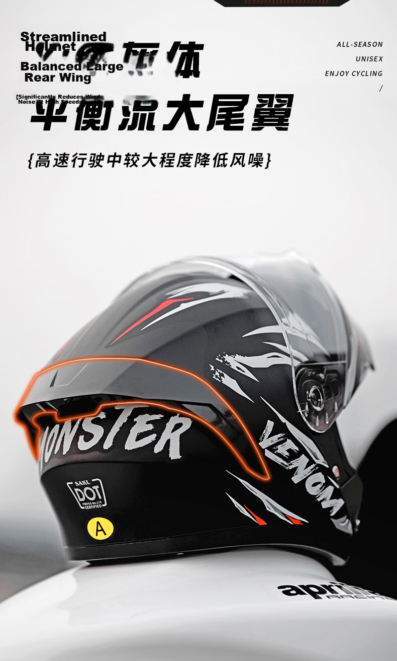 SAKL Motorcycle Helmet Flip-up DOT New National Standard 3C Certified Class A Four-Season Universal Riding Safety Helmet Anti-Fog Dual Lens Full Face Matte Black Toxic Fang XL 11
