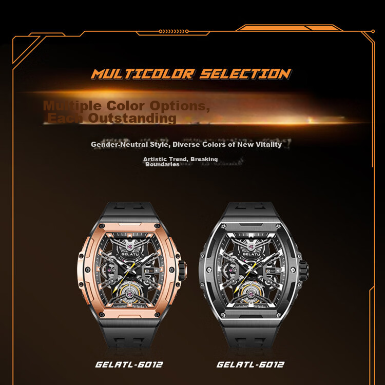 GELATU Men's Barrel-Shaped Automatic Mechanical Skeleton Watch Birthday Gift for Boyfriend 6