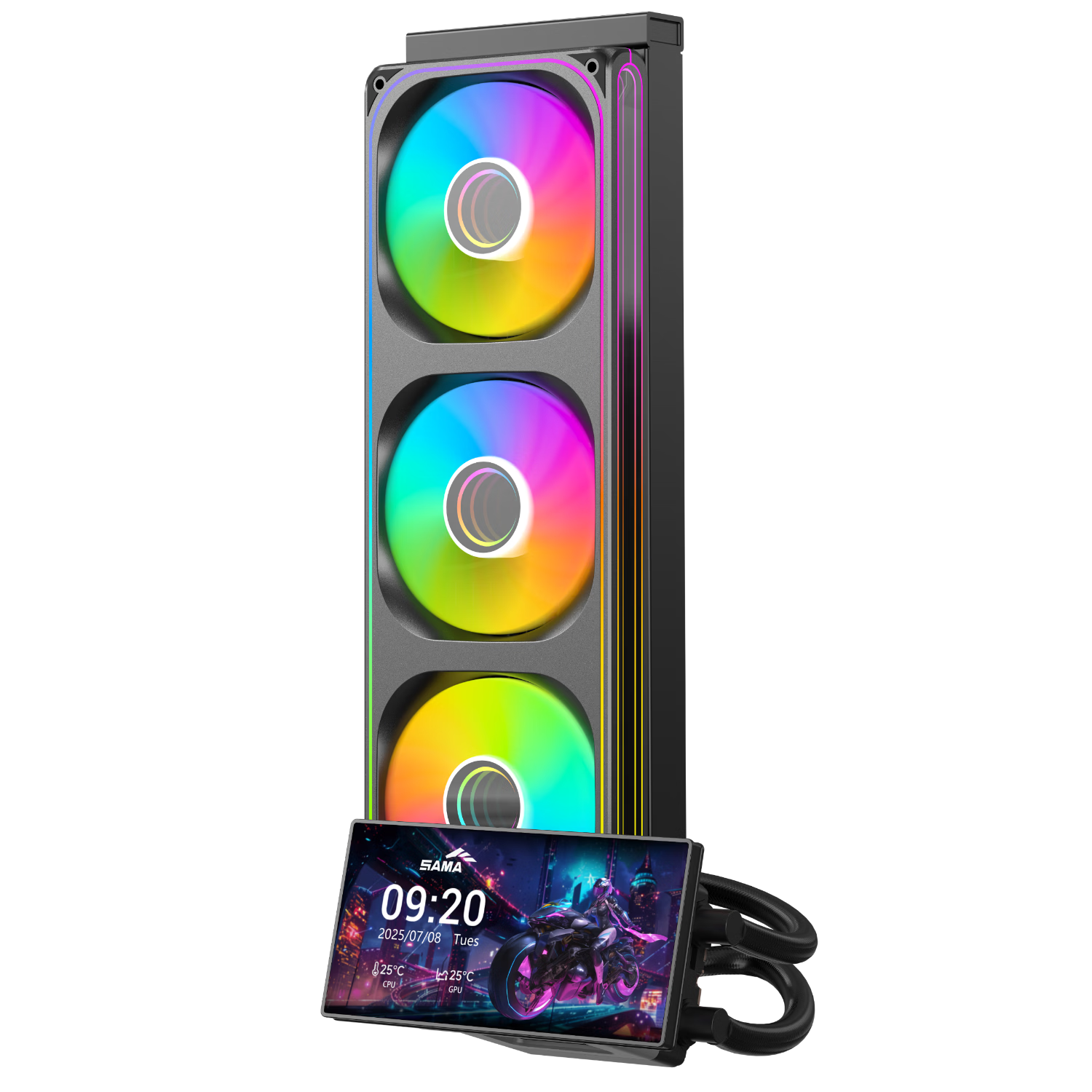 SAMA S300 Standard Fan 360 Liquid Cooler Black CPU Cooler 6-inch IPS Screen Rotatable Cold Head Smart Software Control AM5 Intel1851