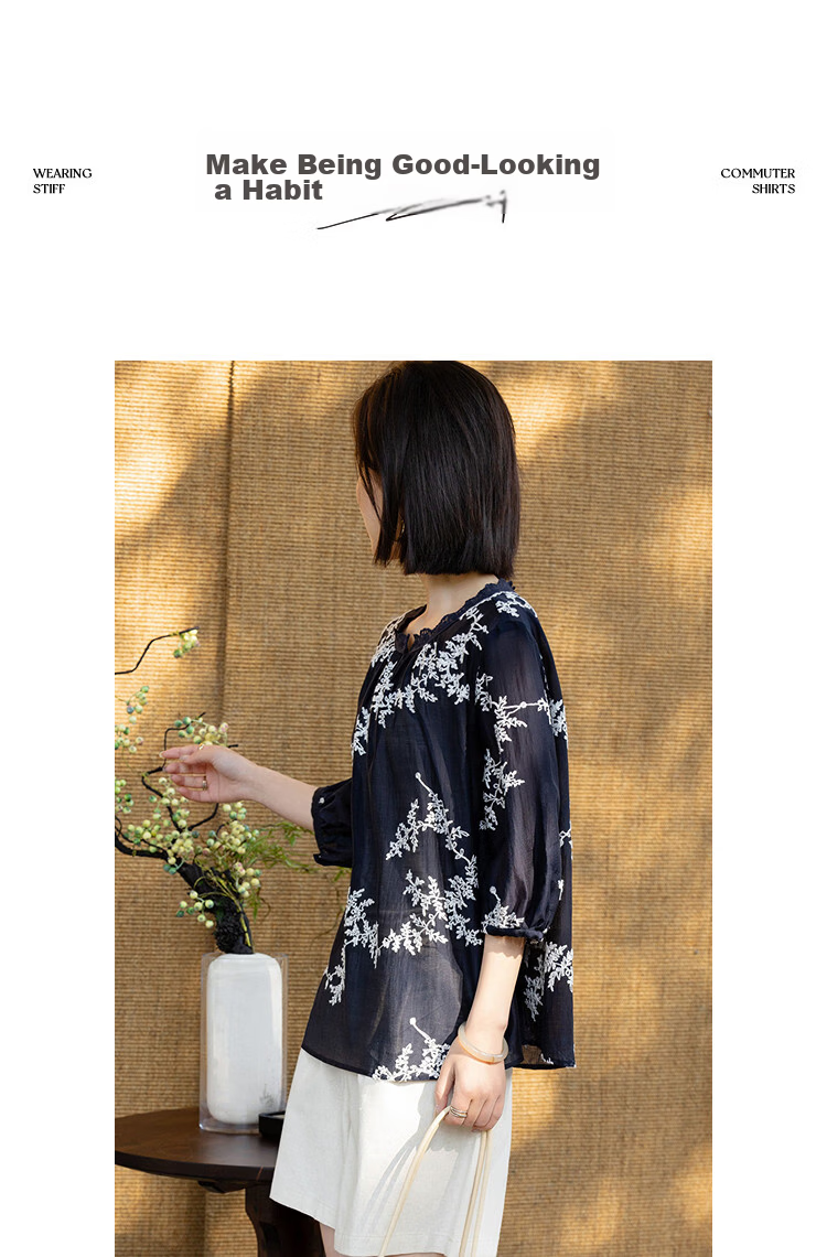 Demana [Refreshing Lyocell] Summer Lace Collar Embroidered Short Sleeve Loose Slim Fit Petite Shirt for Women Premium Quality 12