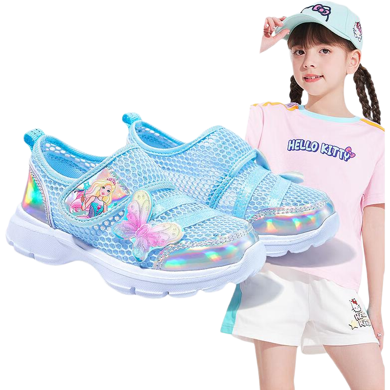 Barbie Children's Shoes, Summer Kids' Sneakers, Girls' Mesh Shoes, Breathable Dopamine Running Shoes DA5901, Light Blue, Size 29