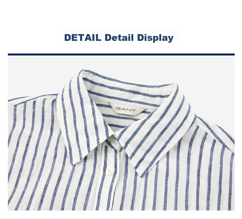 GANT Women's Spring Summer Pure Linen Striped Vintage American Style Long Sleeve Shirt 409-Navy Blue White Stripes M 13