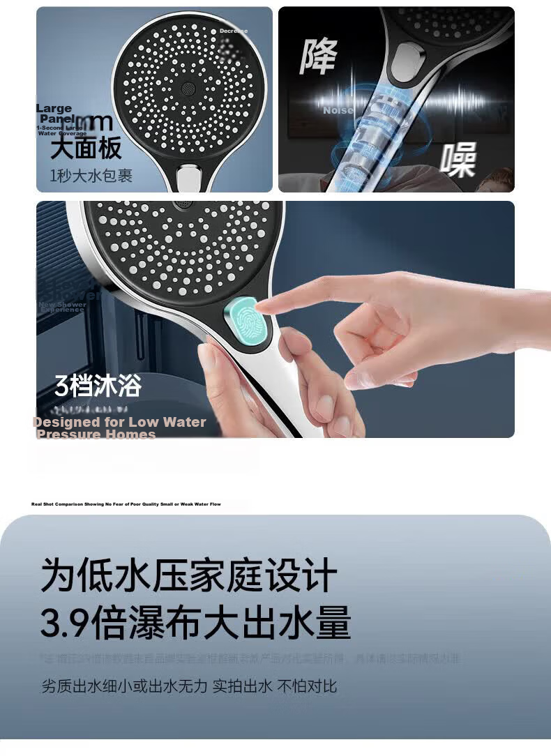 JROR [Seiko] High-Pressure Shower Head Large Panel Three-Mode Handheld Shower Bathroom Showerhead 2