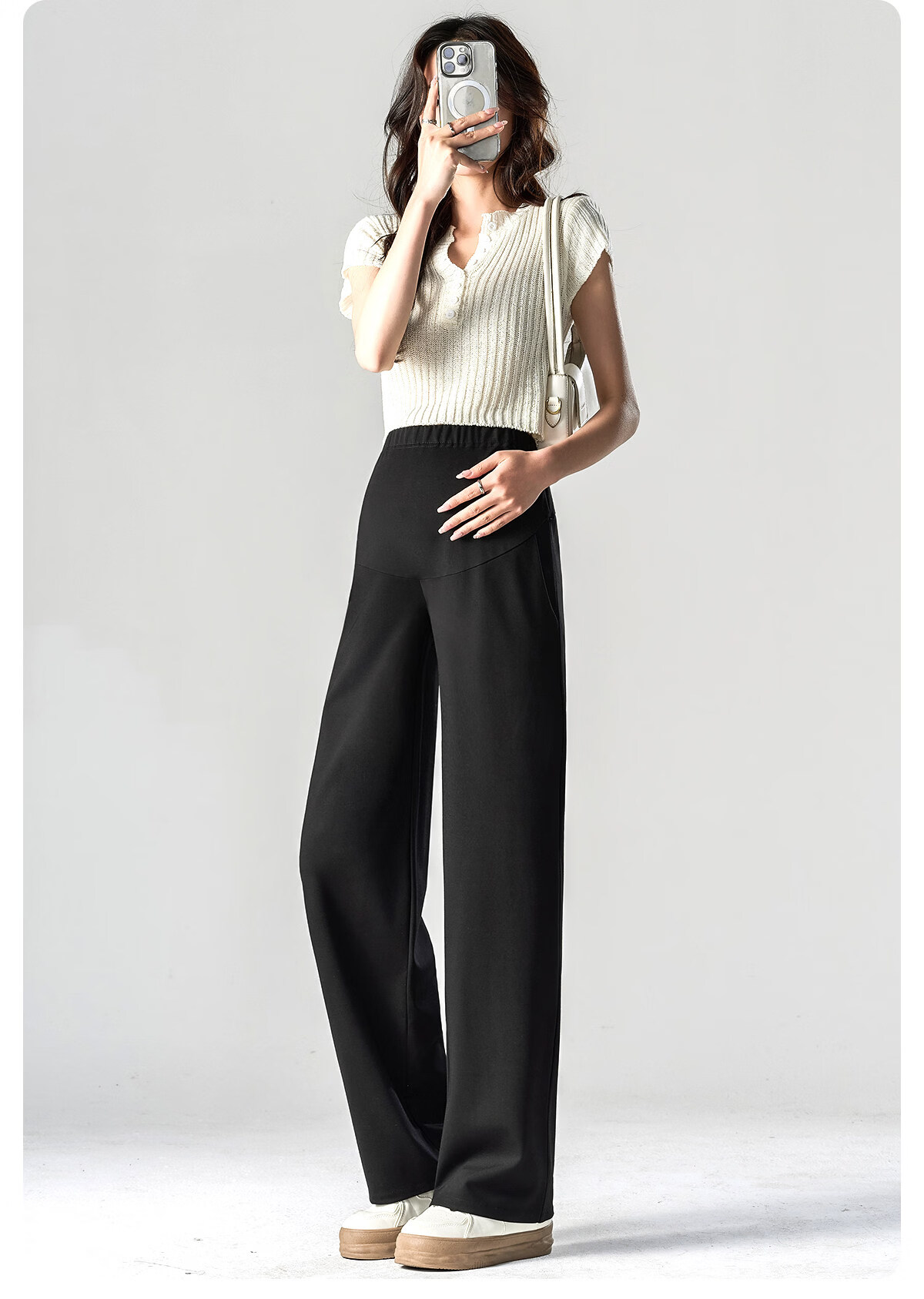 JOYNCLEON Maternity Pants Summer Thin Suit Petite Non-Restrictive Wide-Leg Maternity Trousers Black XXL jyk175178 15