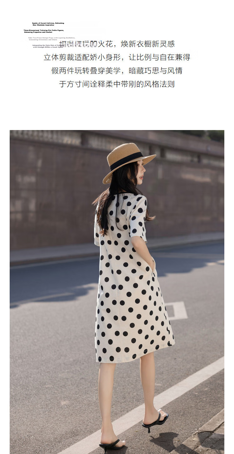 Demana [with Flax Cloud Oxygen Cotton] Summer Bowknot Decor Round Neck Polka Dot Print Loose Dress for Women Premium Quality 5