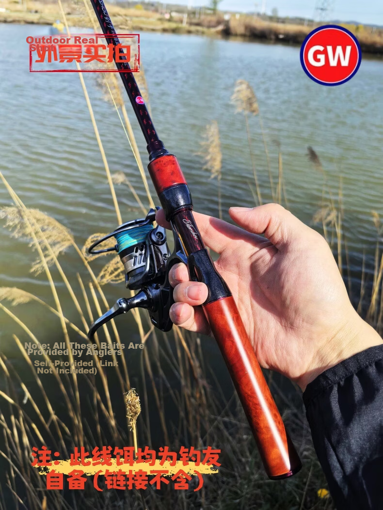 Guangwei Swordman Telescopic 26cm Mini Travel Portable Lure Rod Set with Cliff Cypress Wood Handle 1.5UL + Guangwei Fishing Reel 20