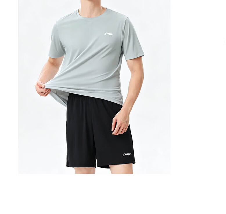 LI-NING Men's Sports Set 2026 Summer New Pure Cotton Breathable Short Sleeve and Shorts Running Fitness Outfit 26