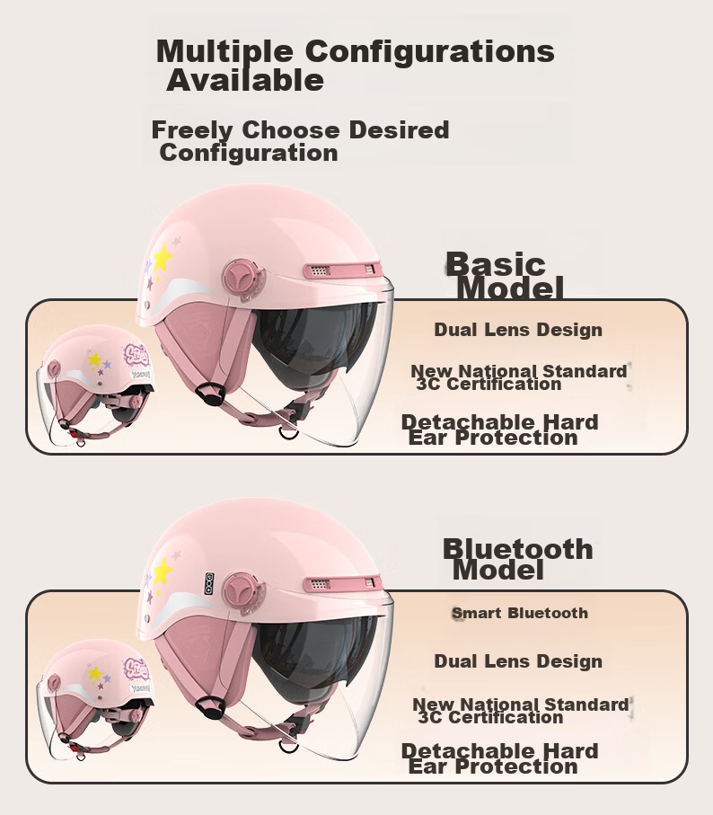 Yundianwei Women's Electric Bicycle Helmet, 3C Certified, Scooter Safety Helmet, Couple And Parent Lightweight Motorcycle Half Helmet for All Seasons, Smart Bluetooth Dual Visor Model, Kabbi Pink, Large Size L 16