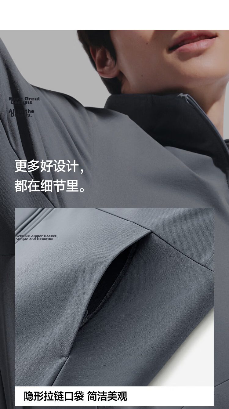 Beneunder Men's Softshell Jacket Windproof Water-Repellent Outdoor High Elastic Hydrogen Shell ST006 Ink Gray S 21