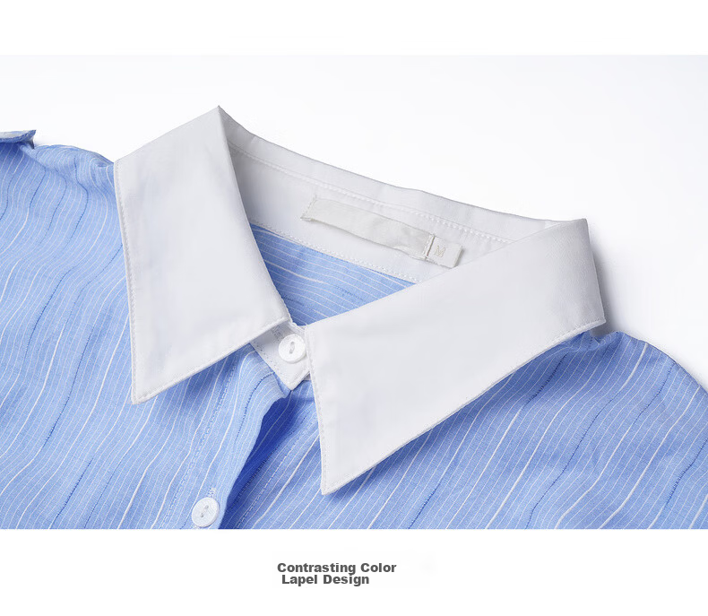 Olrain European Style Summer French Commuter Striped Shirt Dress Waist Slimming Elegant Short Sleeve Dress Blue S 23