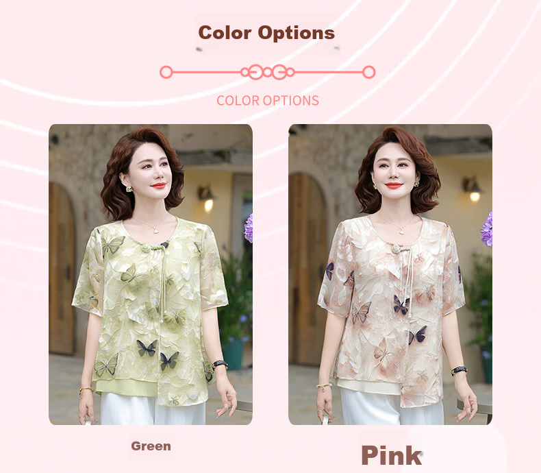 Hodo Middle-aged Mom Summer Chiffon Shirt Thin Summer Set Middle-aged and Elderly Fashion Women's Short Sleeve Top Two-piece Set 8