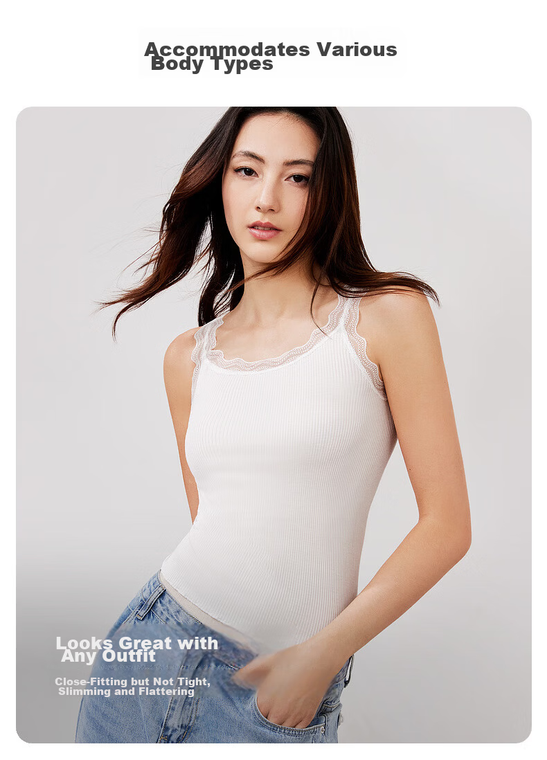Maniform Women's Ribbed Sexy Lace Wearable Base Layer 3A Antibacterial Beautiful Back Tank Top 2