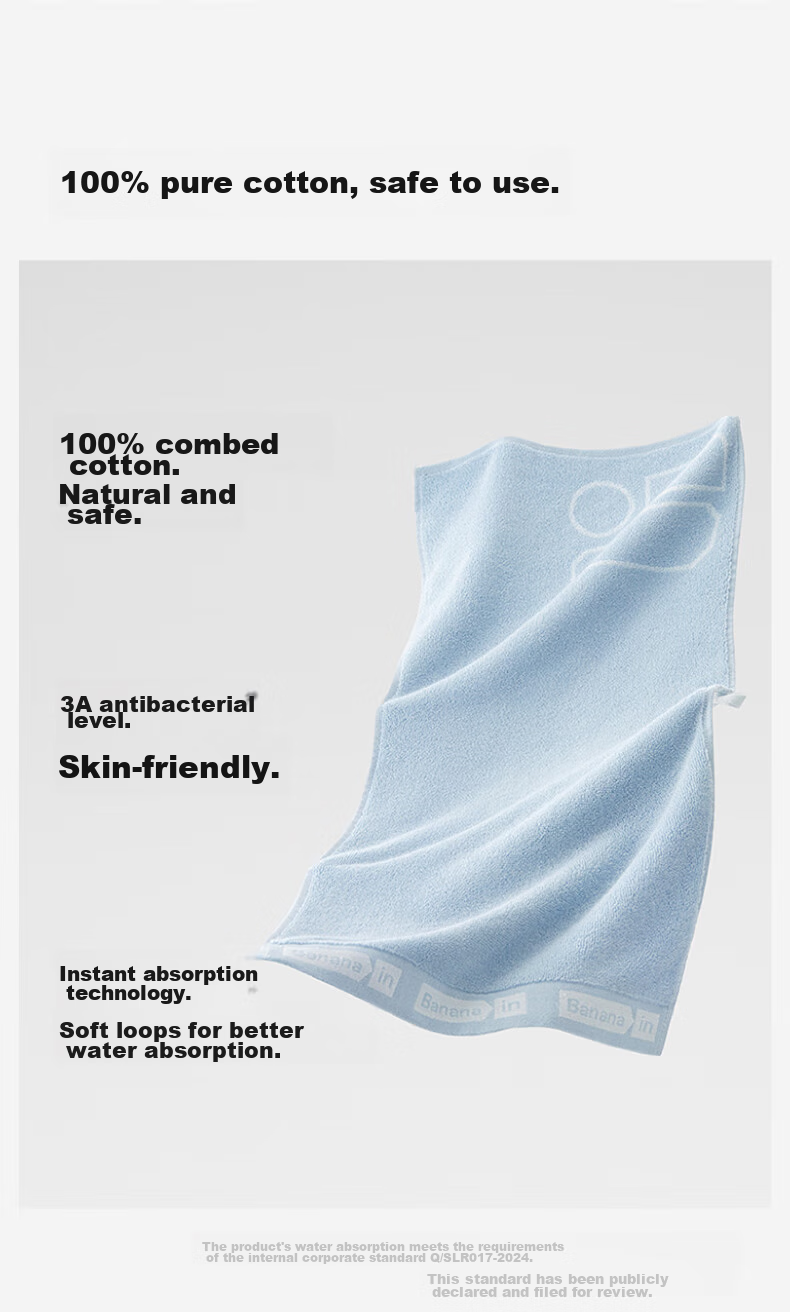 Bananain Cotton 500Element Unisex 7A Antibacterial Towel - Manganese Blue 6