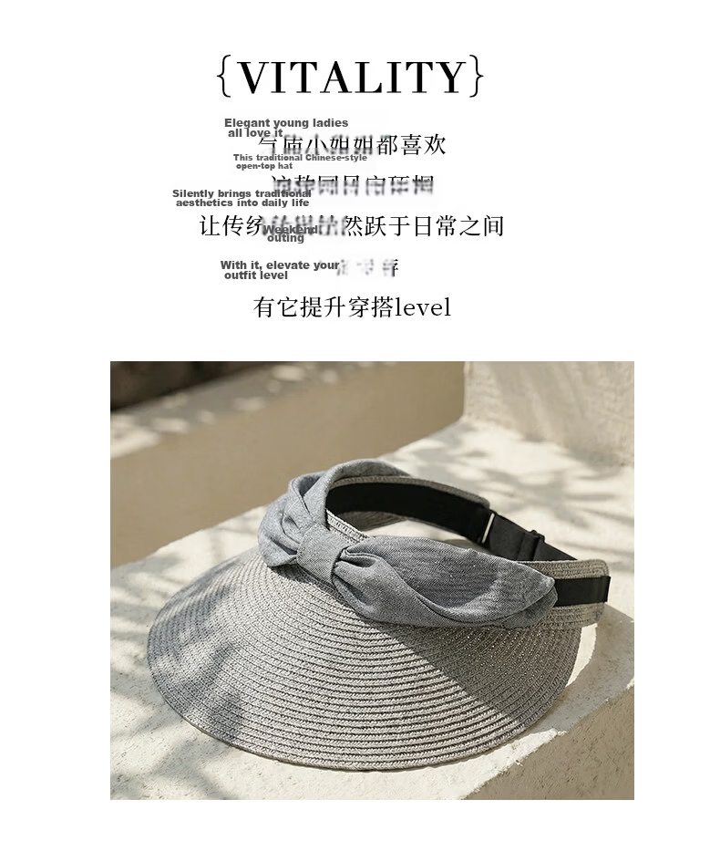 CACUSS Women's Open-Top Straw Sun Hat with Bow, Fashionable Vacation Outdoor Summer Sunshade Cap, Starlight Gray 3