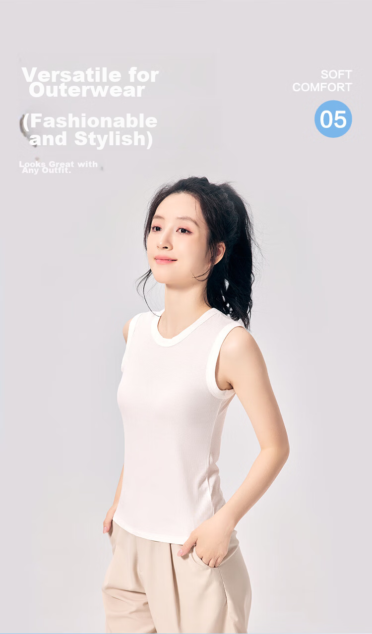 Hodo 10A Antibacterial Smooth Modal Vertical Stripe Slim Fit Versatile Round Neck Sleeveless Women's Base Layer Top 6