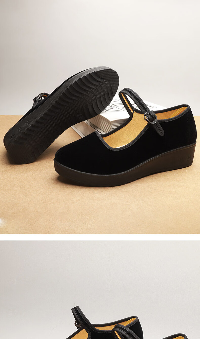 Lifeng Old Beijing Cloth Shoes Women Shallow Mouth Mom Shoes Casual Comfortable Soft Sole Breathable Dance Work Black Cloth Shoes Black 37 8