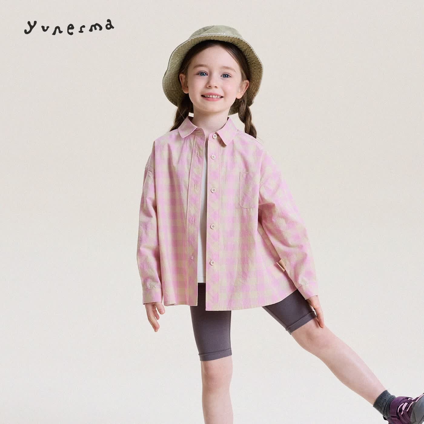 YoonA Mom Girls 2026 Spring Summer Elegant Plaid Shirt Summer Sun Protection Shirt Pink In Stock Size 110