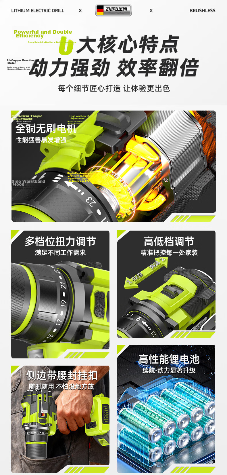 Zhipu Brushless Impact Cordless Drill Small Steel Cannon 16.8V Lithium Battery Multi-Function Electric Screwdriver for Home Repair 2