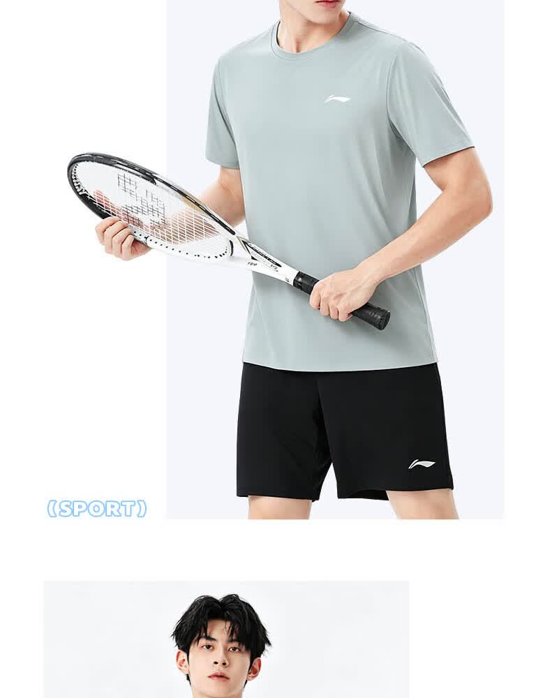 LI-NING Men's Sports Set 2026 Summer New Pure Cotton Breathable Short Sleeve and Shorts Running Fitness Outfit 25