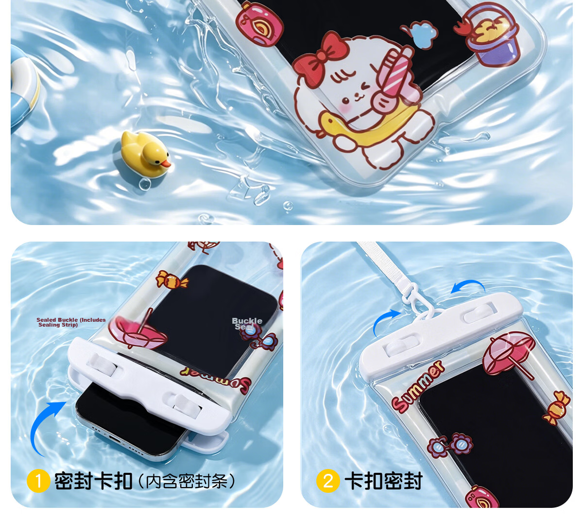 Liomirror Waterproof Phone Pouch Touchscreen Swimming Sealed Bag with Lanyard Waterproof Case Floating Bag for Photography Delivery Rider Blue 9