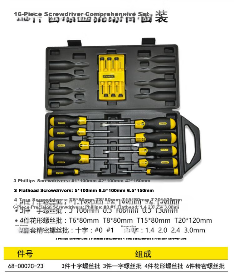 STANLEY Household Screwdriver Set Flathead Phillips Screwdriver 16-Piece Kit 68-0002C-23 2