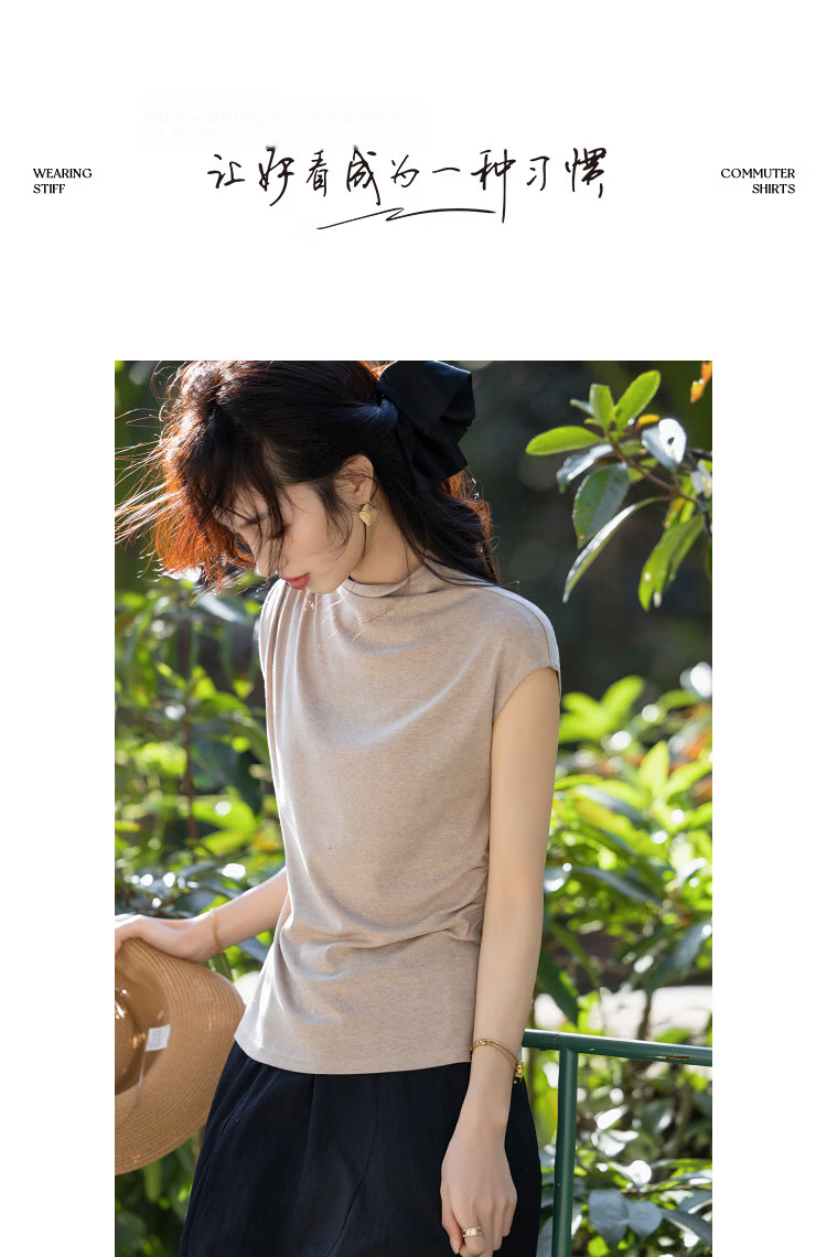 Demana [Lyocell Wool Blend] Spring Turtleneck Short Sleeve Slim Fit Stretch Slimming Women's T-Shirt Premium Feel 9