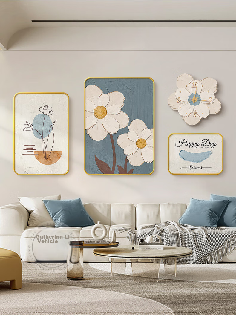 JIJUANJI Cream-Style Living Room Decorative Painting, Modern Minimalist Sofa Background Wall Hanging, High-End Creative Combination Mural 11
