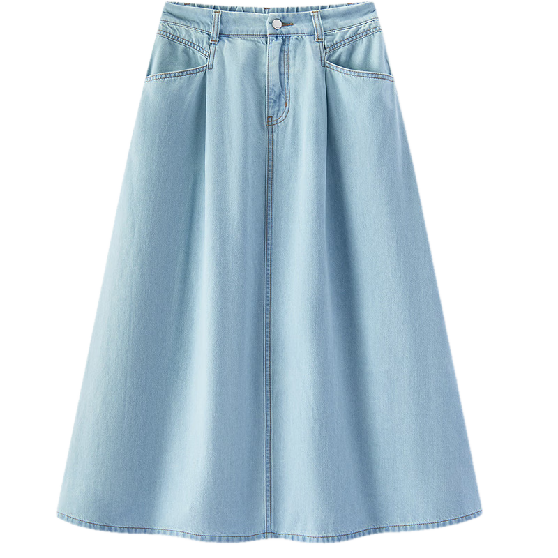 Semir Women's Denim A-Line Pleated Skirt Summer Cool Feeling Slim Fit Long Skirt 2026 Simple Hong Kong Style 109326120002