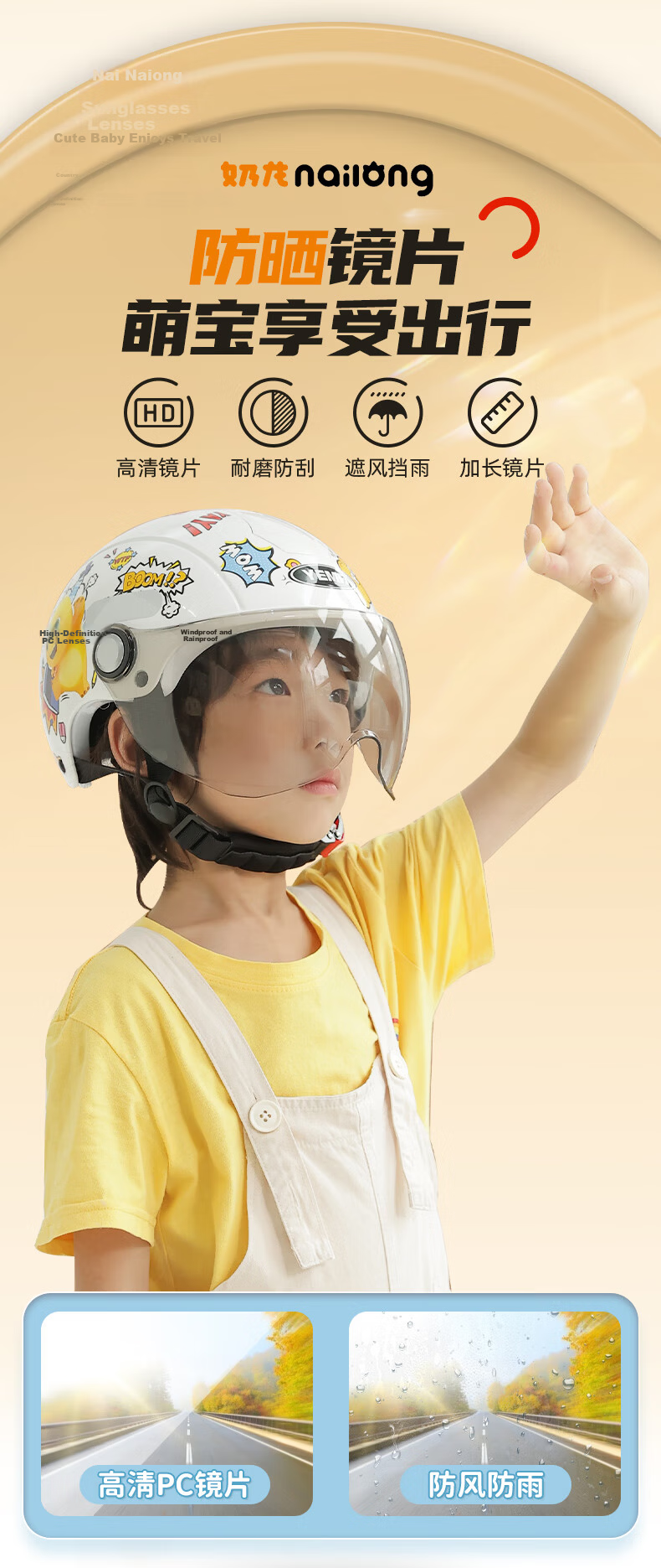 YEMA (YEMA) [Nailong Collaboration] 3C Certified New National Standard 237S Children's Helmet Summer Half Helmet Boys Girls Electric Motorcycle Safety Helmet White 6