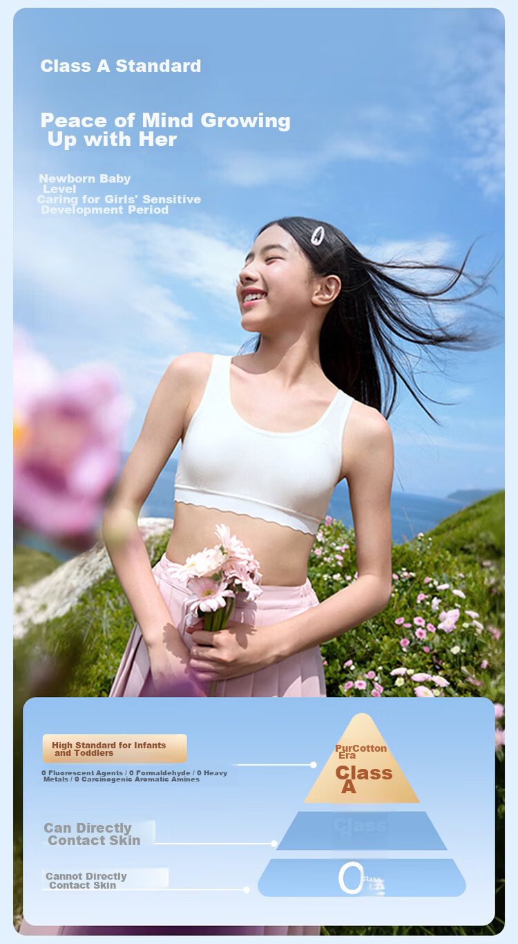 PurCotton Girls' Underwear Bra Junior High School Development Period Sports Vest Underwear Panties [Little Wave Gift Box Set] 7