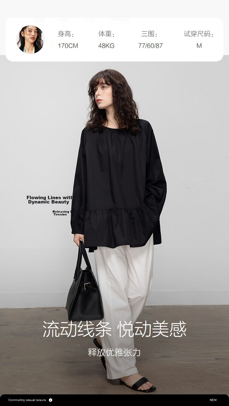 Demana [Pure Cotton Poplin] Spring Elegant Round Neck Mid-Length Doll Shirt Loose Small Size Blouse for Women 12