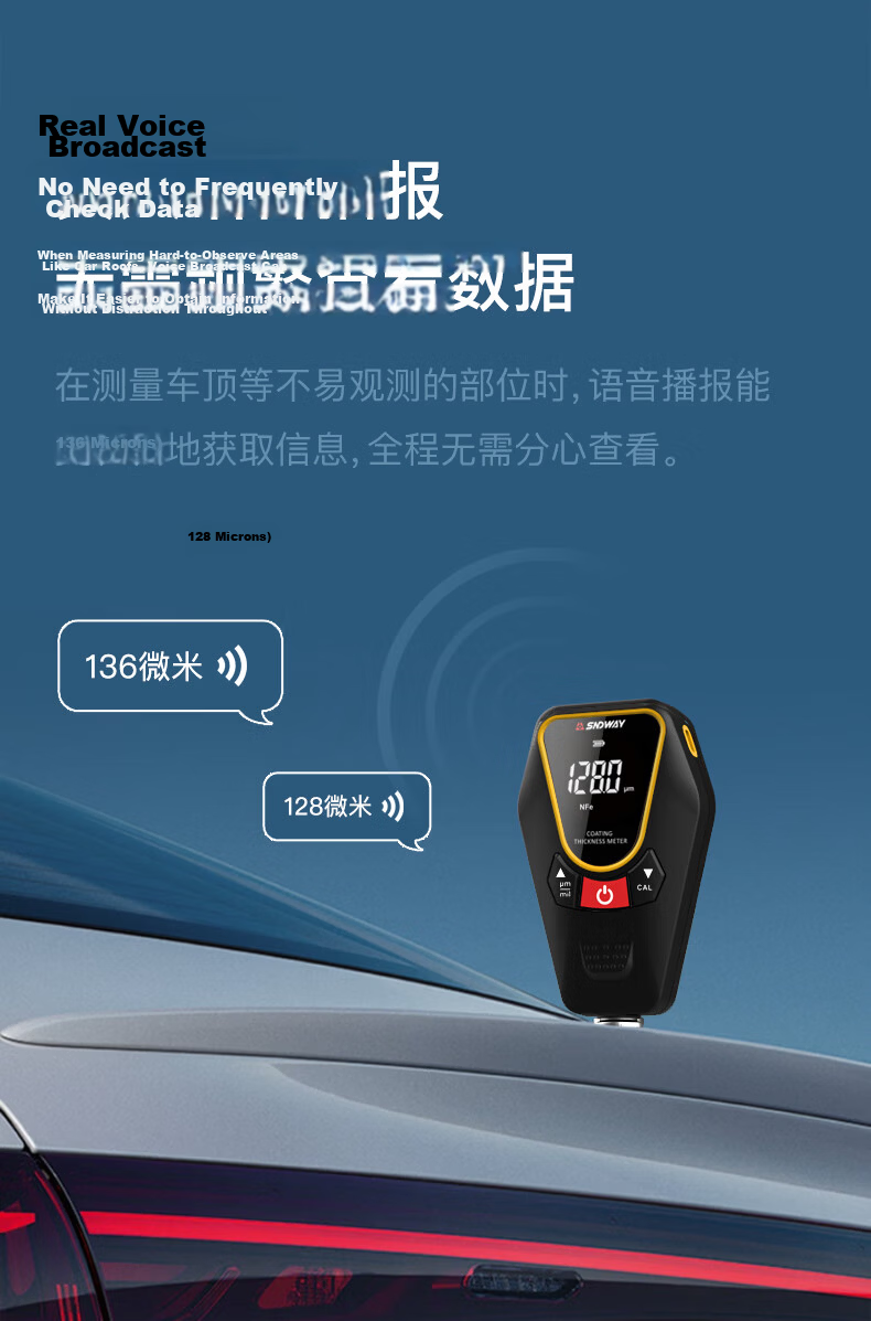 SNDWAY Coating Thickness Gauge High Precision Automotive Paint Film Meter Industrial Paint Film Detector SW-6300A 11