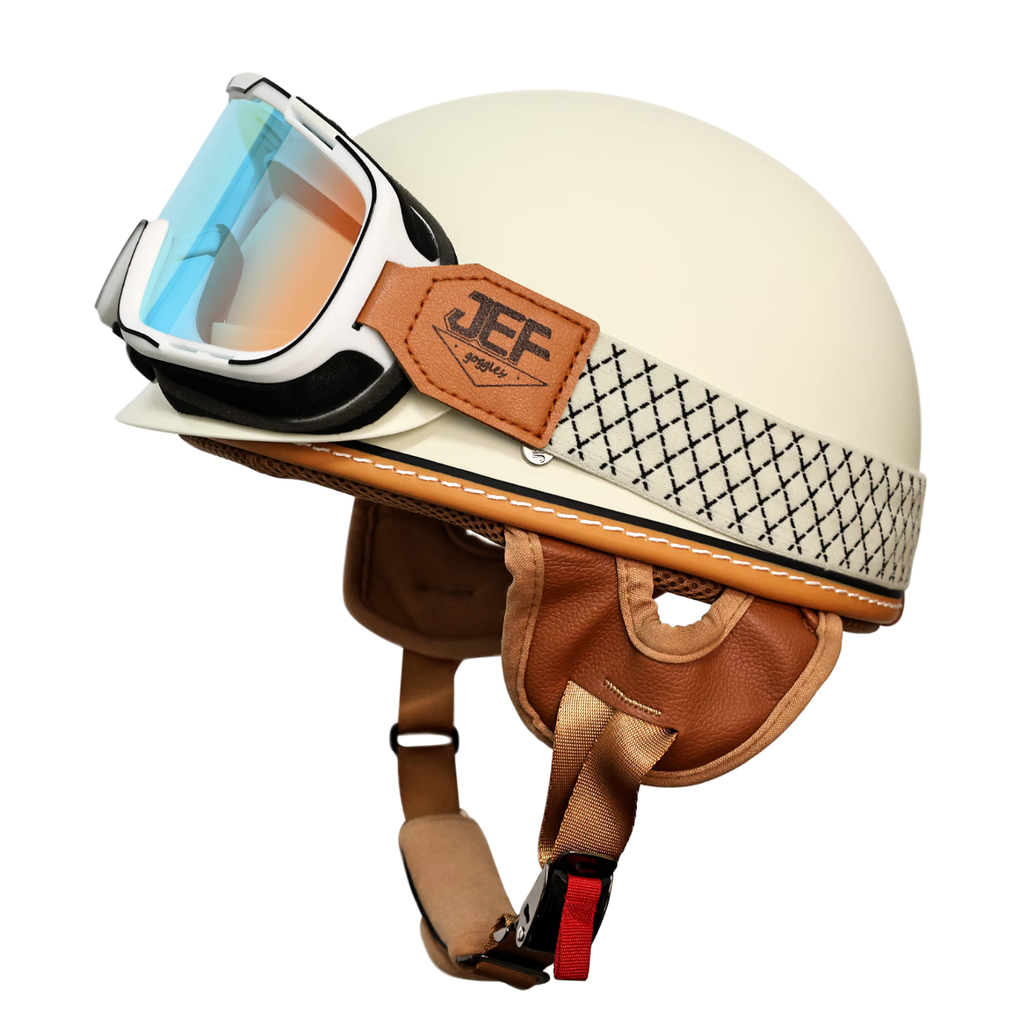 JEF Retro Motorcycle Helmet Scooter Half Helmet Unisex Summer Breathable Goggles Cruiser Electric Vehicle Safety Helmet 3C Certified