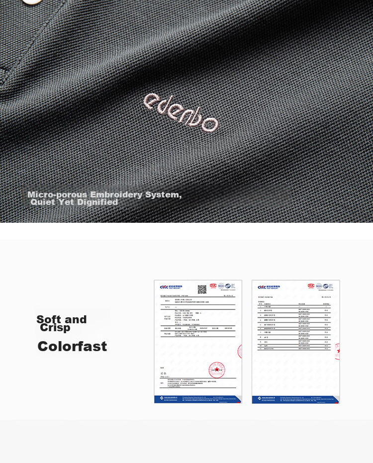 Edenbo Long Sleeve Polo Shirt Men Pure Cotton Simple Top Navy Blue 175/92A (XL) 9