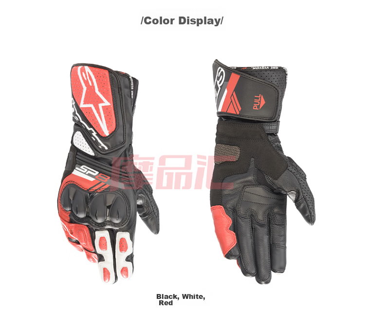 Alpinestars SP-8 V3 A-Star Motorcycle Gloves Racing Road Crash-Resistant Rider Leather Gloves Black White Bright Red XXL 10