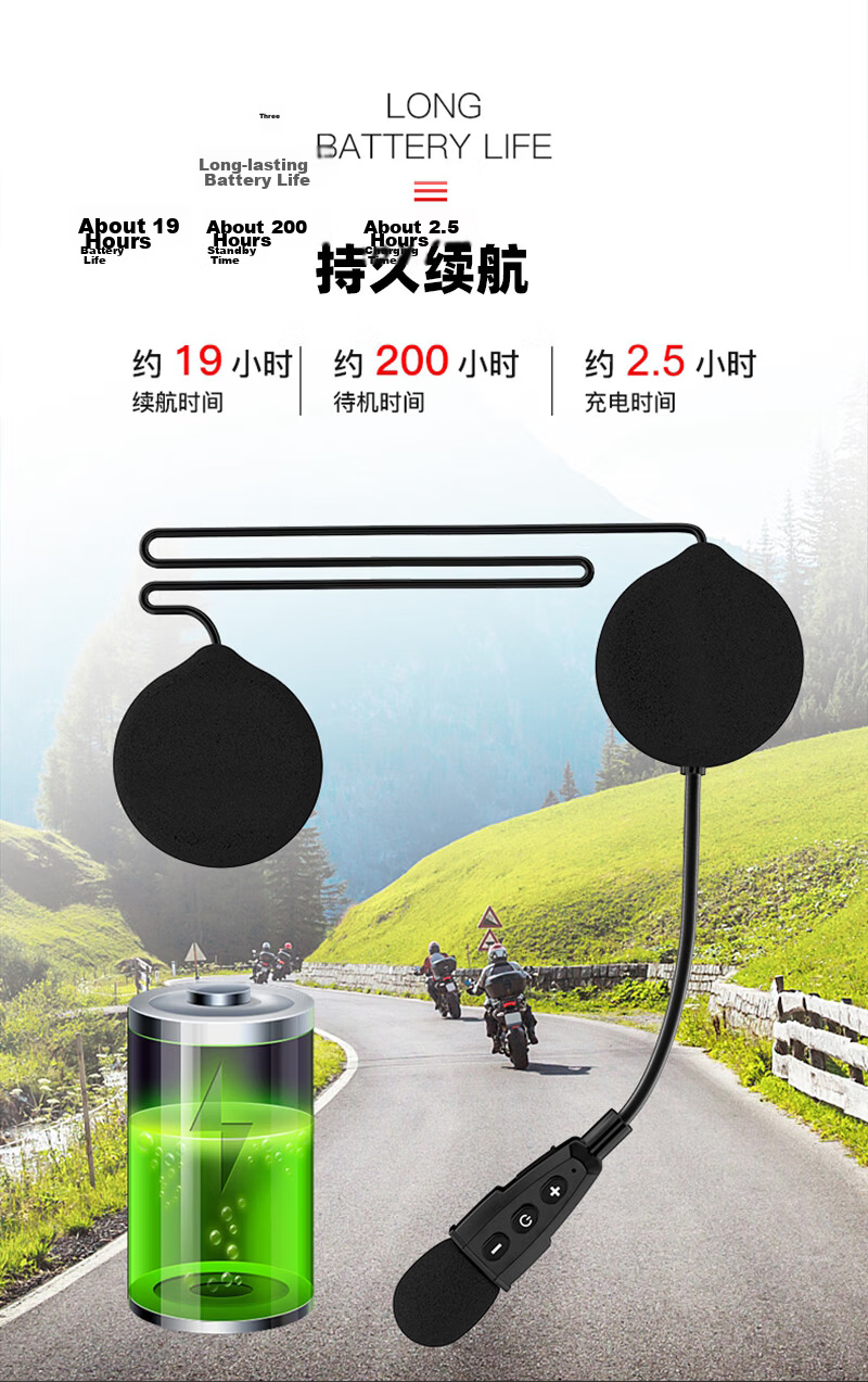 EJEAS E1+ Motorcycle Helmet Bluetooth Headset HD Sound Quality Earphones for Delivery Riding Universal Black 6
