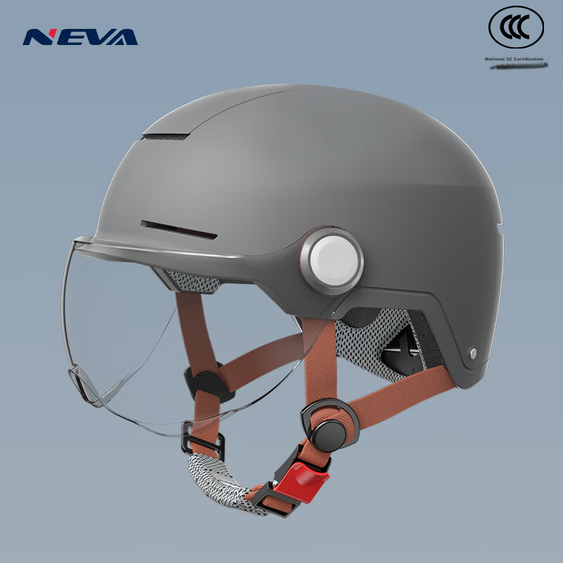 NEVA New National Standard 3C Certified Class A Helmet Electric Motorcycle Unisex Summer Comfortable Lightweight Electric Scooter Half Helmet Safety Cap Deep Space Gray with Transparent Short Visor