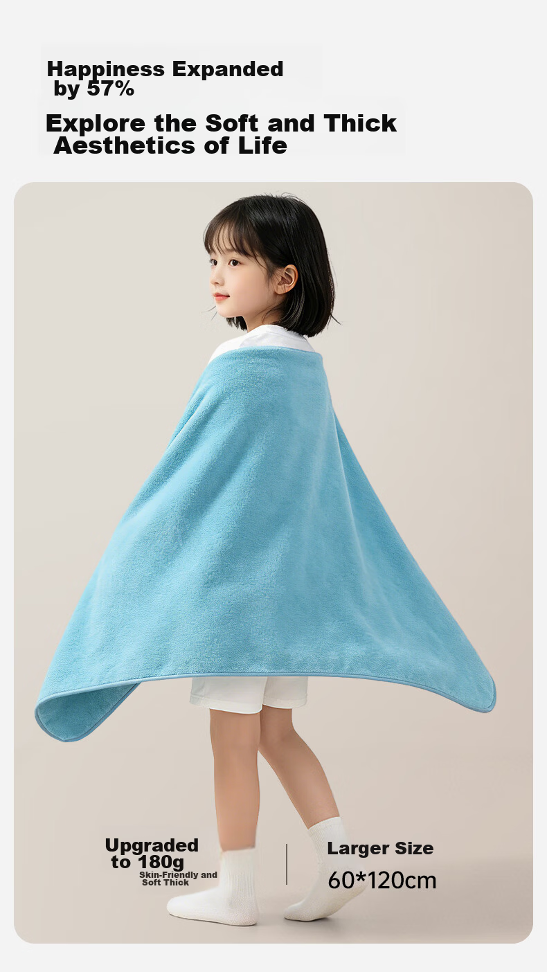 MINISO Kids Bath Towel Non-Pure Cotton Quick-Dry Absorbent Wearable Large Towel Wrap Blue 11