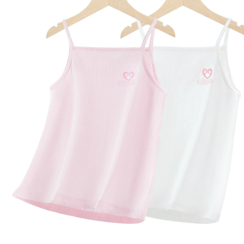 Disney Girls' Cotton Tank Top Children's Summer Lightweight Homewear PBZPL3029 White+Pink Size 150