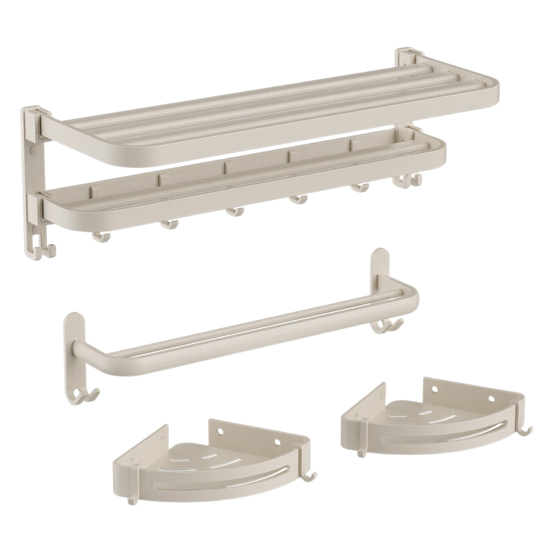 JD Original Anti-Gravity Series, No-Drill Bathroom 3-Piece Set, Thickened Bath Towel Rack, Triangular Basket, Space Aluminum Storage, White
