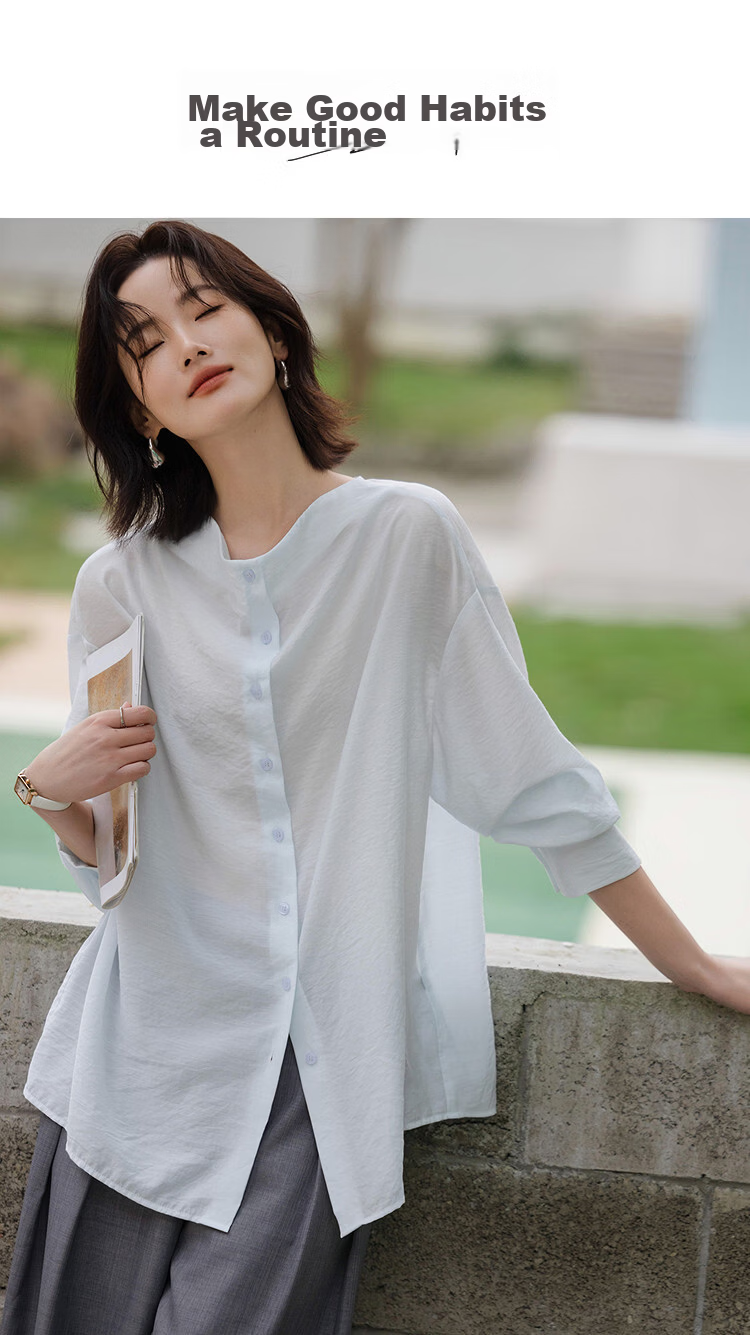 Demana [Yunjian Shiyi] Spring Simple V-Neck Button-Down Loose Fit Slimming Elegant Women's Shirt 1