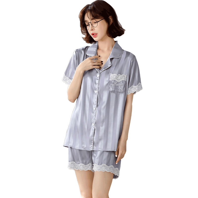 Yiershuang 100% Cotton Women's Summer Thin Short Sleeve Short Pants Pajama Set Cute Cartoon Homewear
