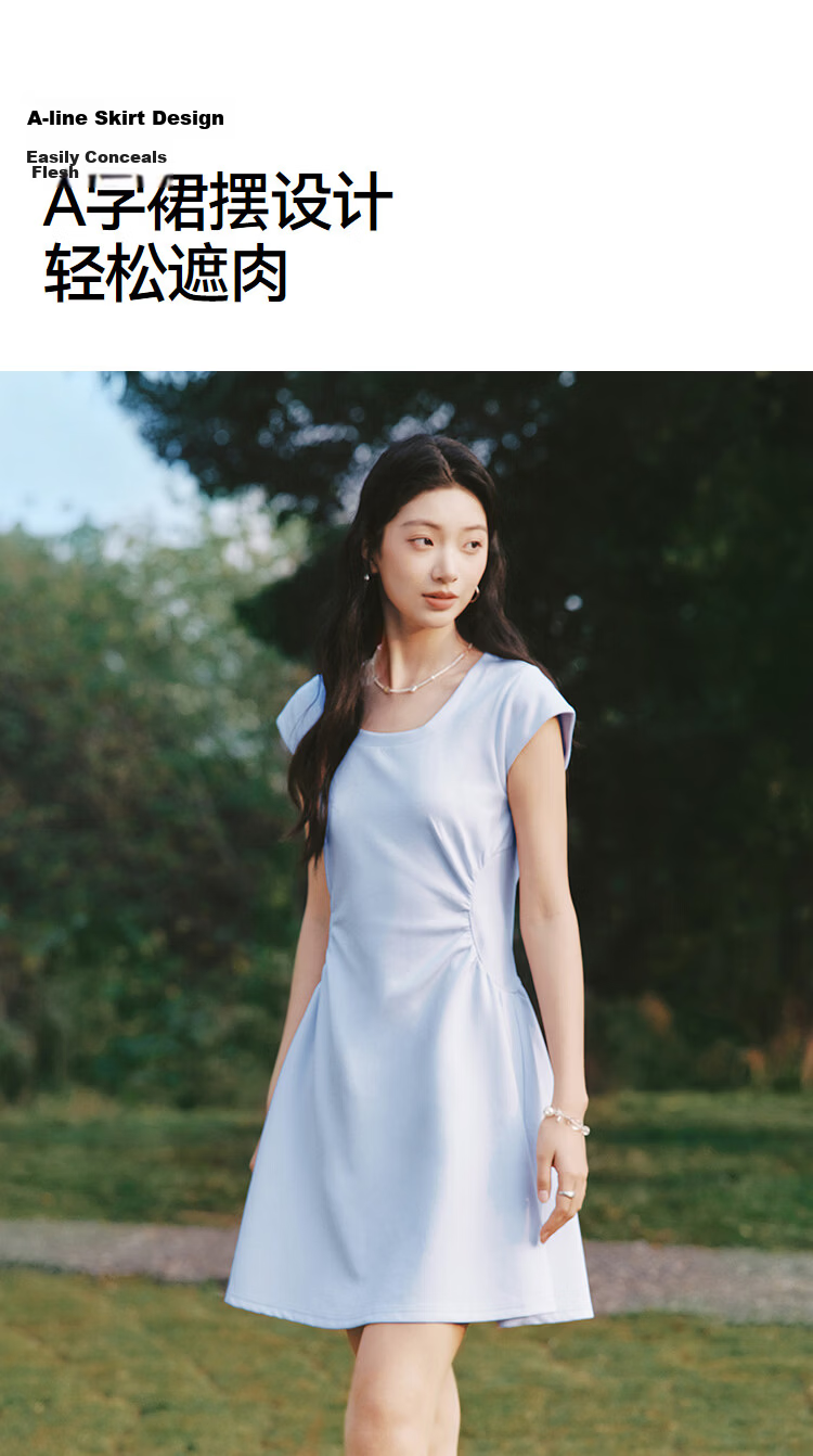Semir Women's Summer Dress U-Neck Solid Color Pleated Short Sleeve Short Skirt 2026 Minimalist Design 109326114005 22