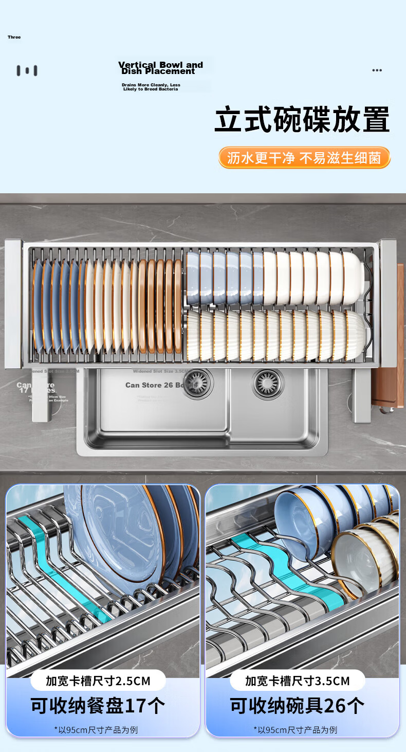 Jiabangshu New Kitchen Sink Storage Rack Stainless Steel Sink Rack Draining Rack Dish Rack Bowl Plate Storage Rack Double Layer 85cm 5