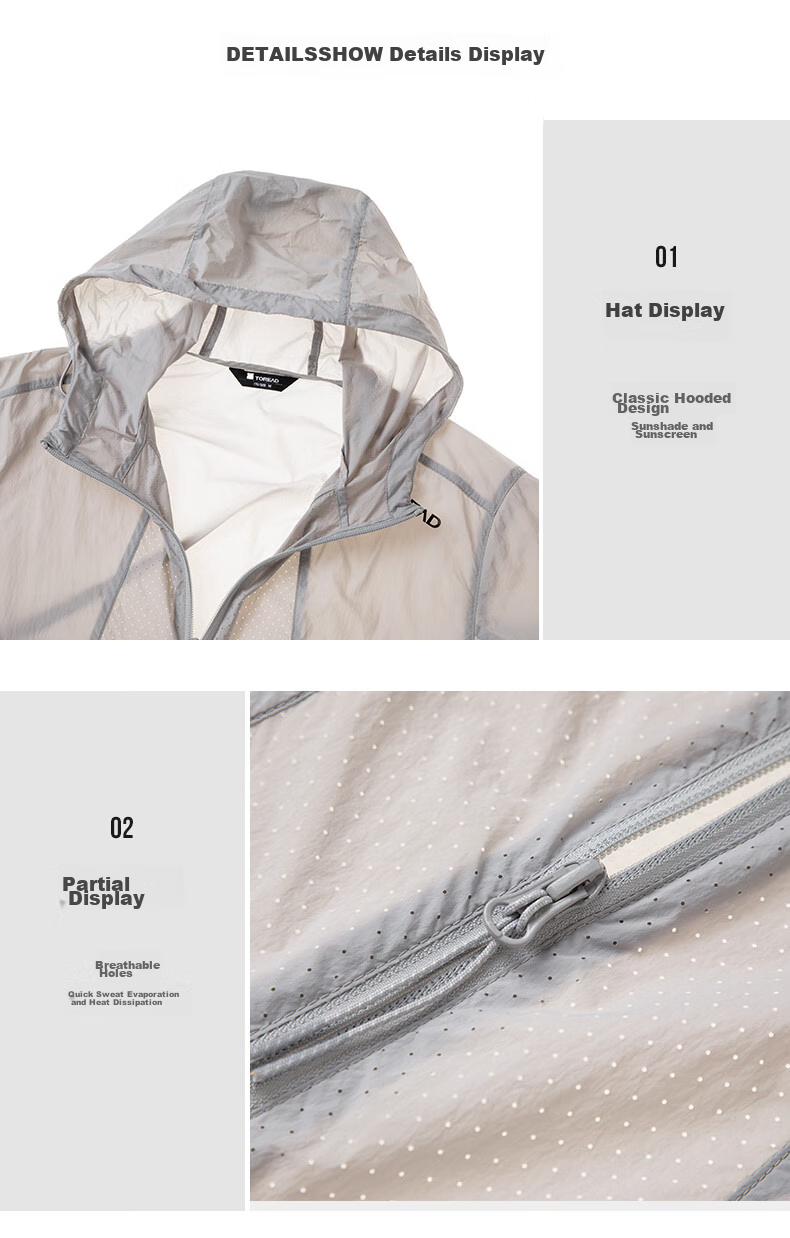 TOREAD Sun Protection Clothing, Spring And Summer Outdoor Couple Lightweight Breathable UPF50+ Skin Coat Sunscreen Jacket 45