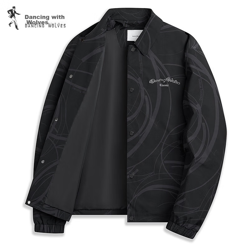 Dance with Wolves [High Count High Density] Autumn Winter Comfortable Trendy Versatile Lapel Jacket Men's Jacket 001 Black 185