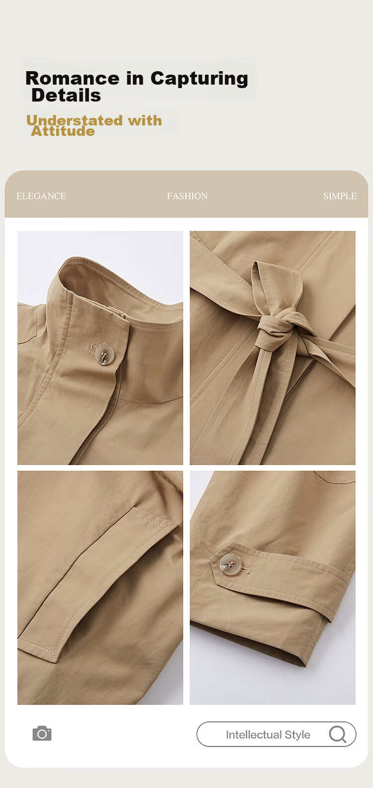 Dme [City Light Travel] Spring Healing Buff Stand Collar Cotton-Nylon Twill Long Loose Women's Trench Coat 7