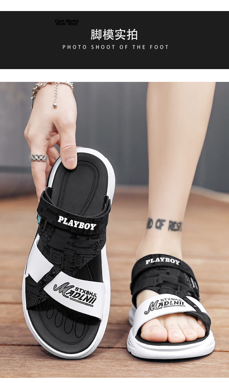 PLAYBOY Men's Sandals 2026 Summer Dual-Wear Comfortable Trendy Beach Flip-Flops Black Size 39 7