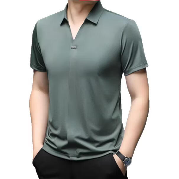 Pierre Cardin Men's Short Sleeve T-Shirt Ice Silk Seamless Slim Fit High-End Business Polo Shirt Blue M Summer 2026 New